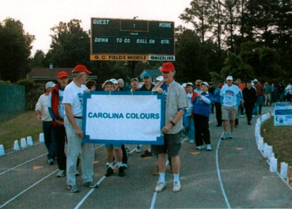 marching with banner